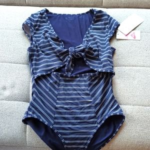 Athleta Navy Striped One Piece Swimsuit